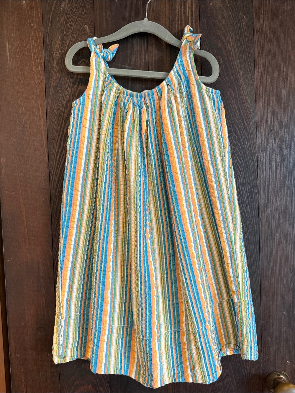 Roller Rabbit Girls' Striped Tie-Shoulder Dress in Blue, Yellow & Green